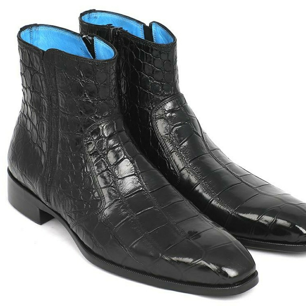 Paul Parkman Black Crocodile Side Zipper Boots (ID